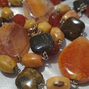 Vintage Stone Necklace Natural Beads 32" Long 109 Grams
